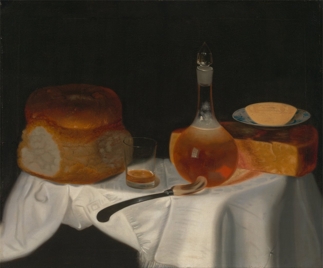 Stilleven van brood, boter en kaas door George Smith