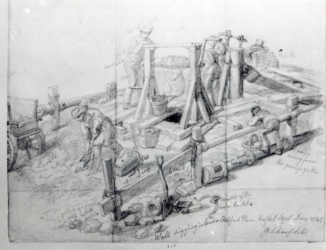 Een put graven in Lower Bedford Place, Londen, 1845 door George Snr Scharf