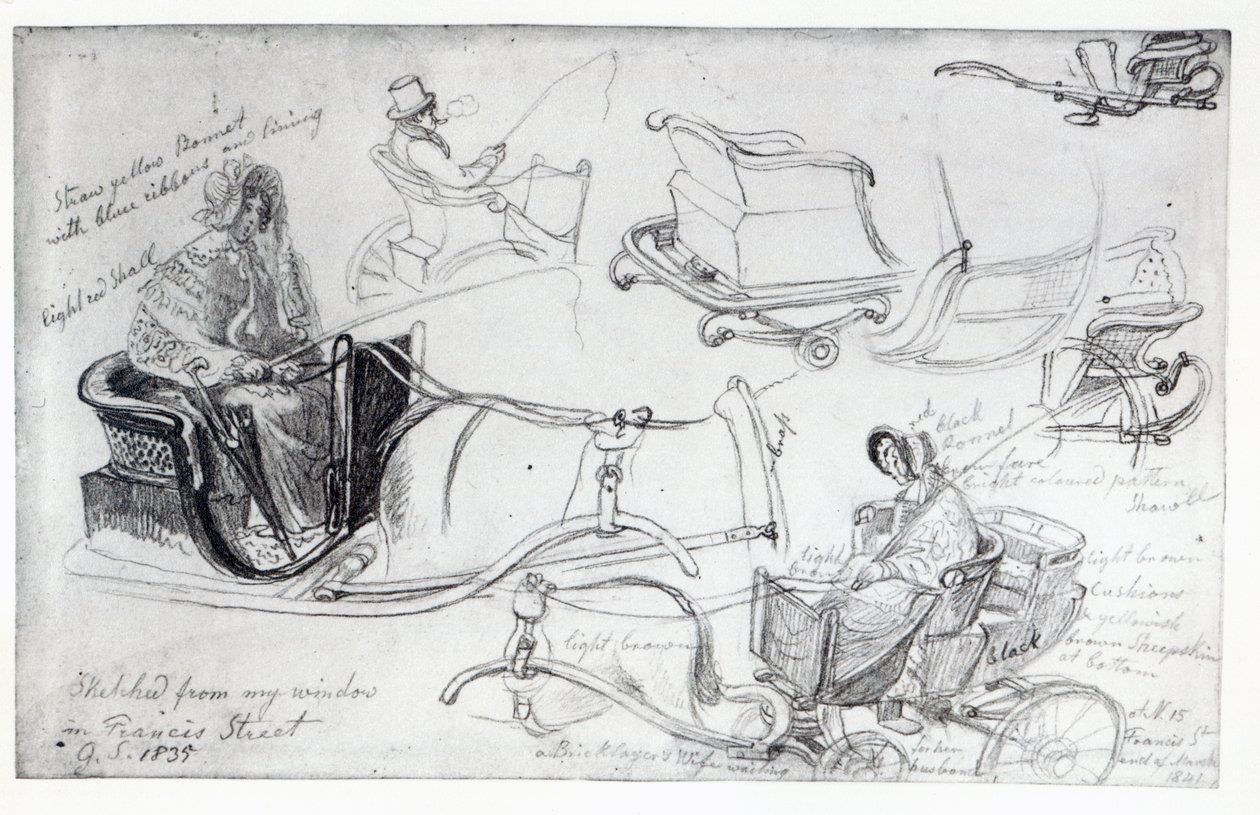 Pony en Traps op Francis Street, Londen, 1835 door George Snr Scharf