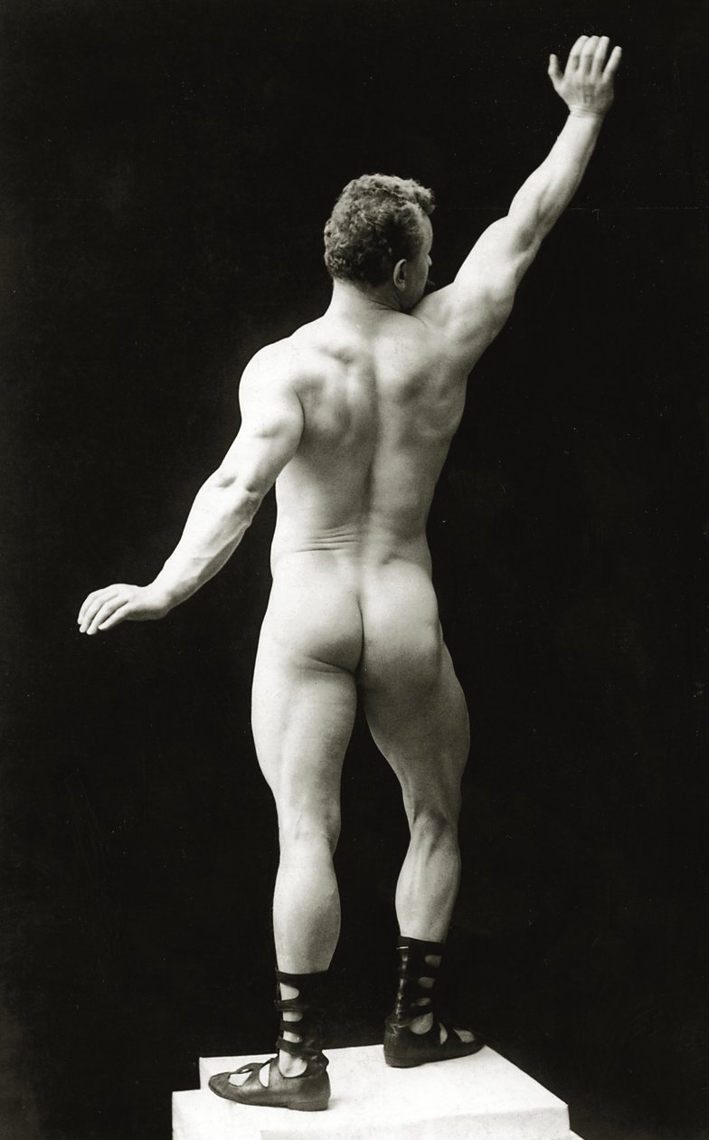 Eugen Sandow, in klassieke oude Grieks-Romeinse pose, ca. 1894 door George Steckel