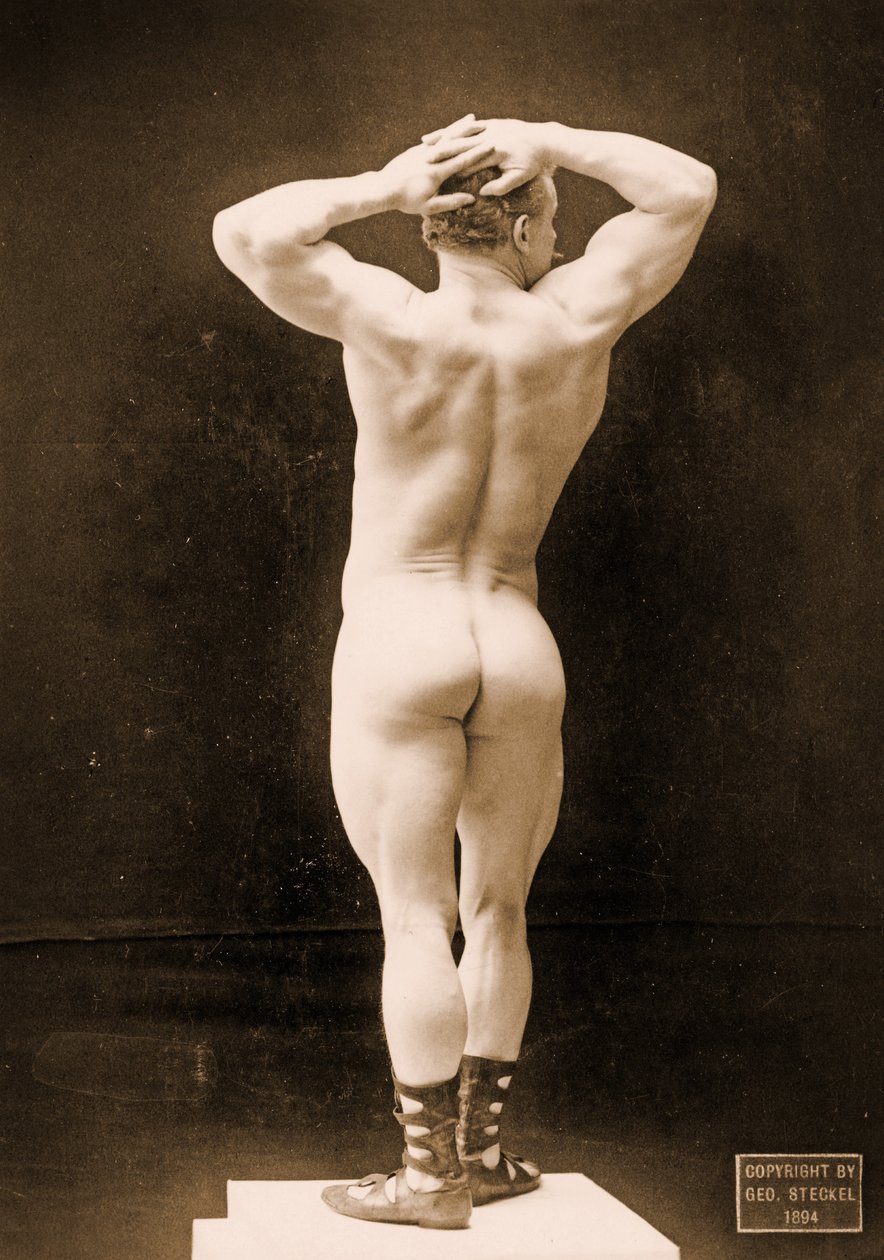 Eugen Sandow, in klassieke oude Grieks-Romeinse pose, ca. 1894 door George Steckel