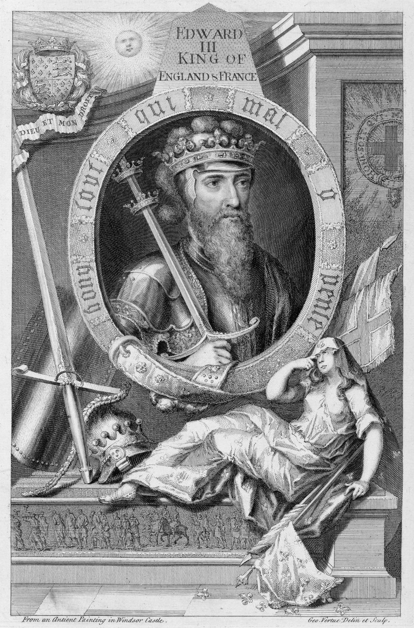 Edward III (1312-77) koning van Engeland vanaf 1327, naar een schilderij in Windsor Castle, gegraveerd door de kunstenaar door George Vertue