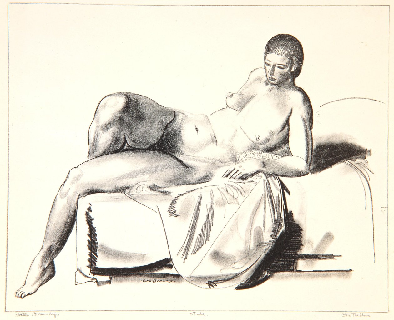Naaktstudie, klassiek op een bank, 1923-24 door George Wesley Bellows