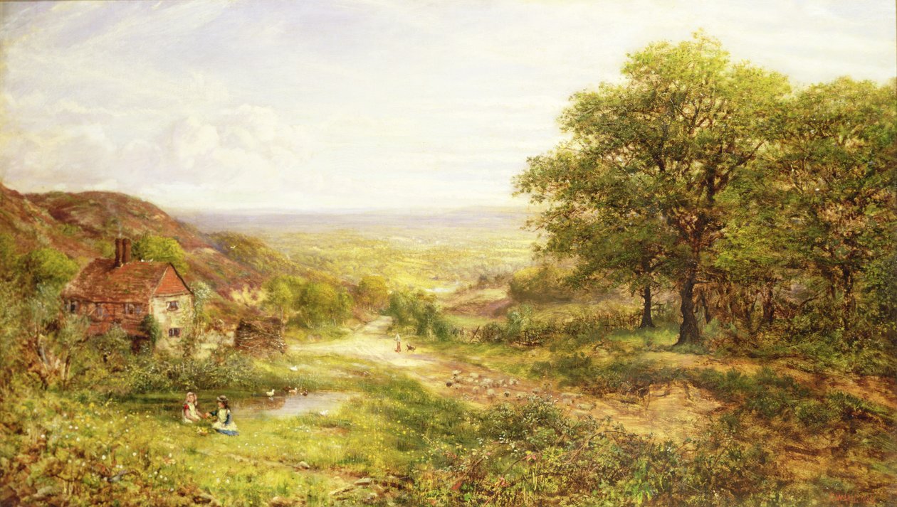 Landschap met kinderen bij een vijver door George William Mote