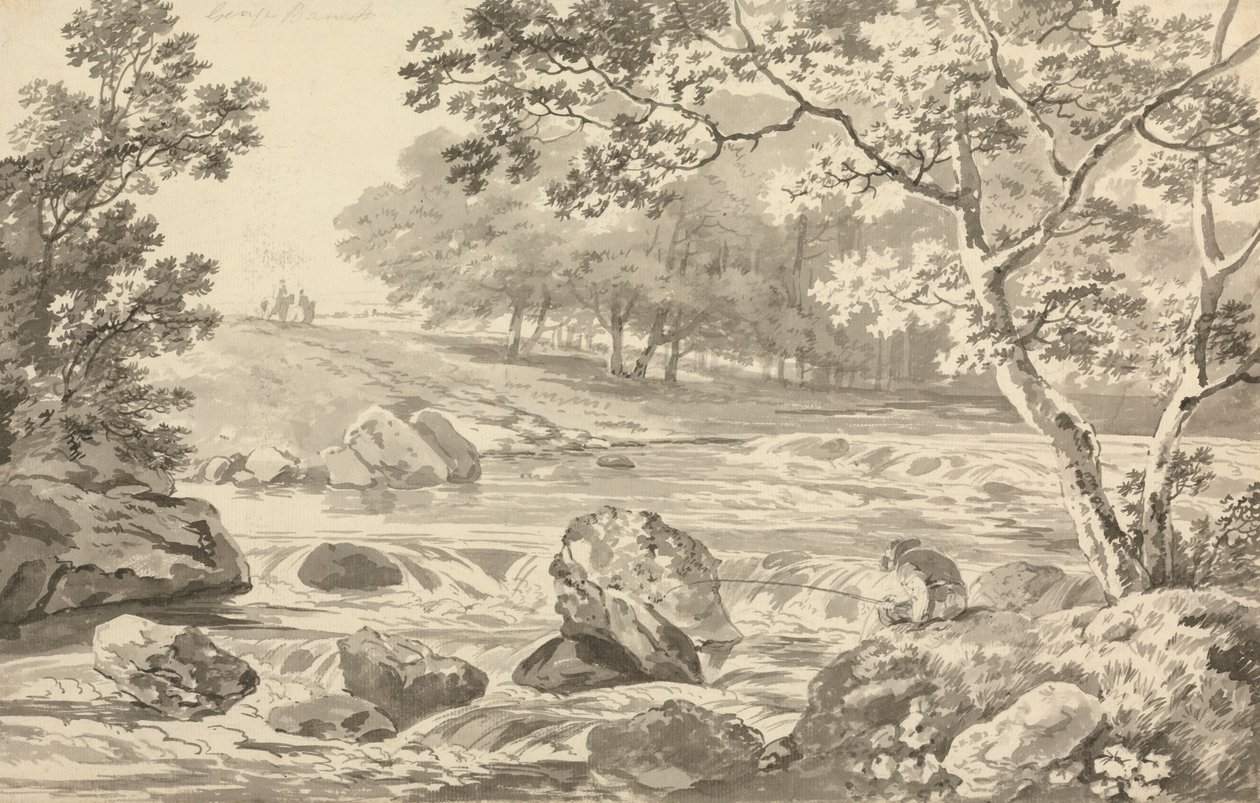 Rivier met visser door George Barret