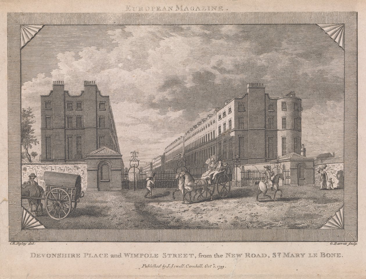 Devonshire Place en Wimpole Street ... door George Barret Jr.