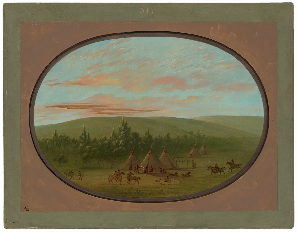 Een Sioux-dorp door George Catlin