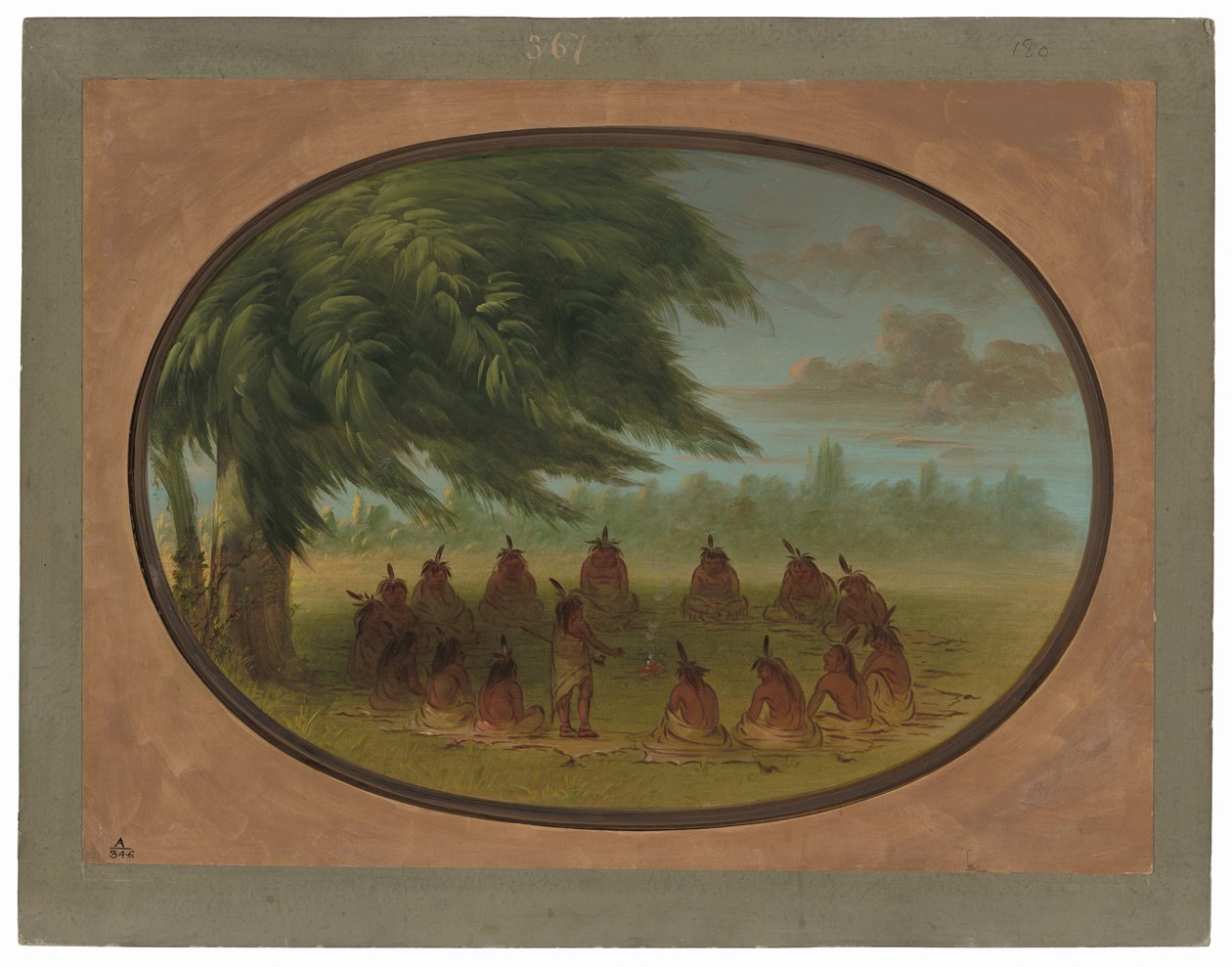 Een Indiaanse Raad - Sioux door George Catlin