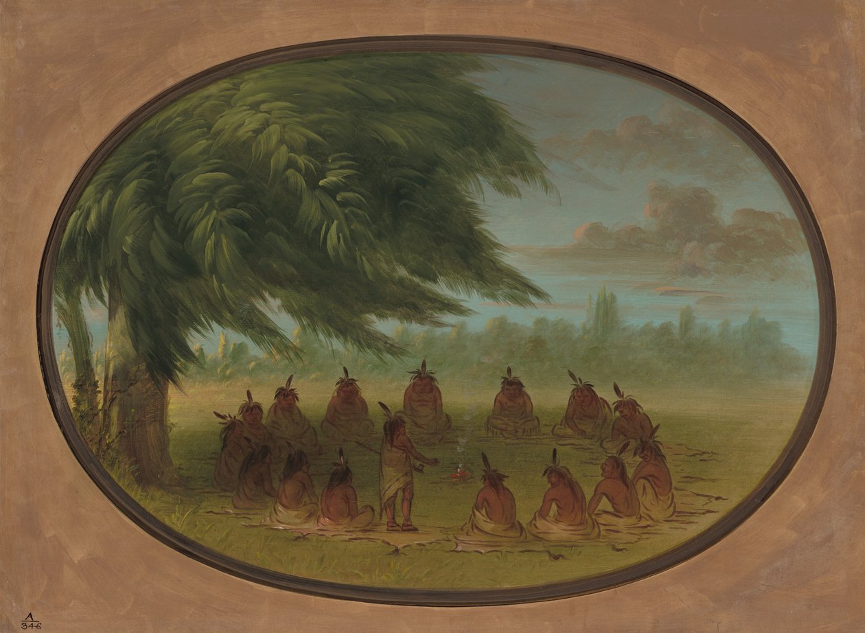 Een Indiaanse raad - Sioux door George Catlin