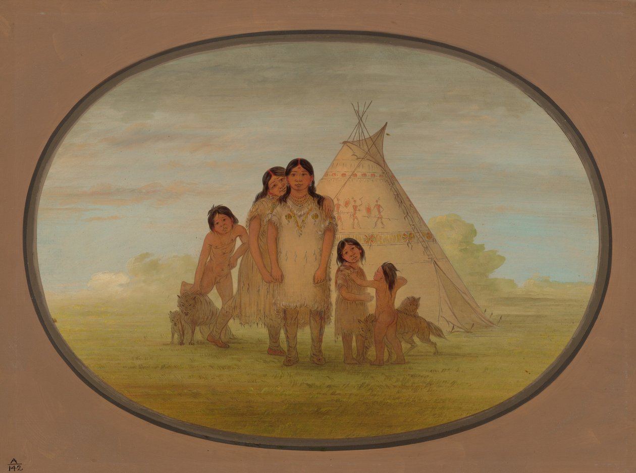 Kinderen van de Camanchee Hoofdman en Wigwam door George Catlin