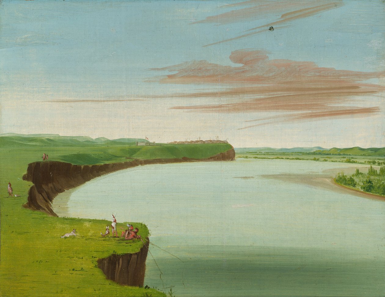 Ver uitzicht op het Mandan-dorp door George Catlin