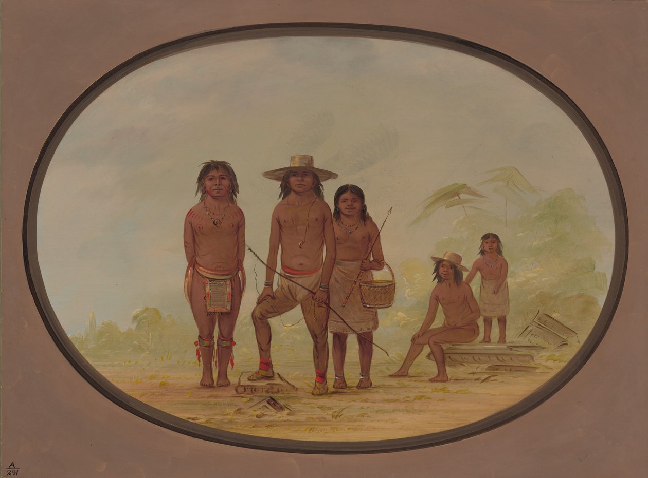 Vijf Maya Indianen door George Catlin