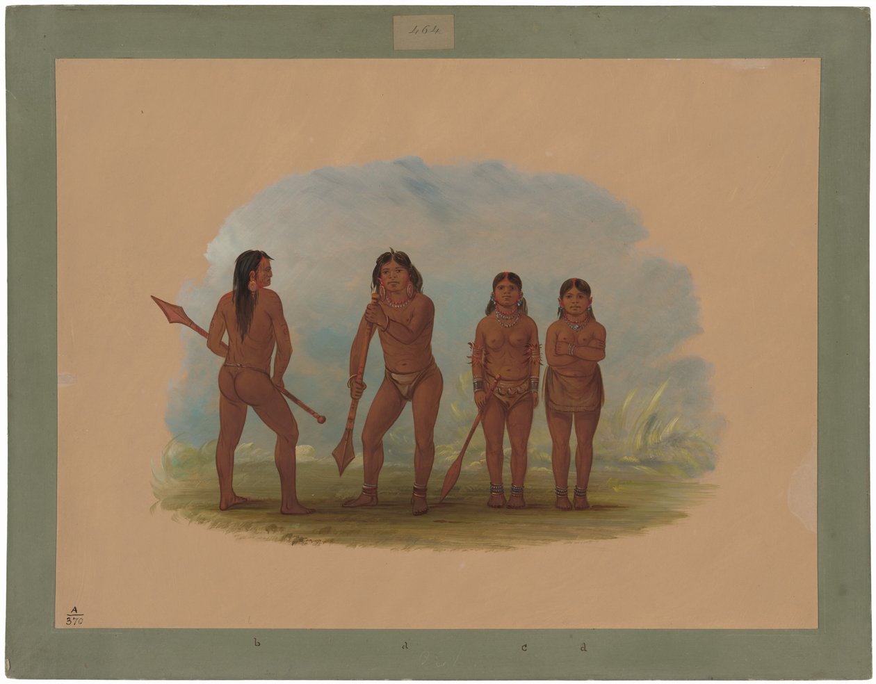 Vier Angustura Indianen door George Catlin