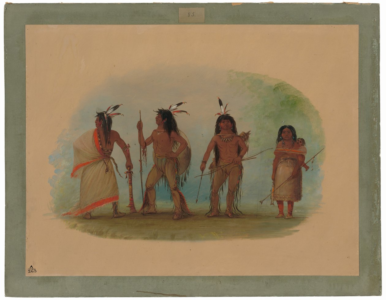 Vier Apache Indianen door George Catlin