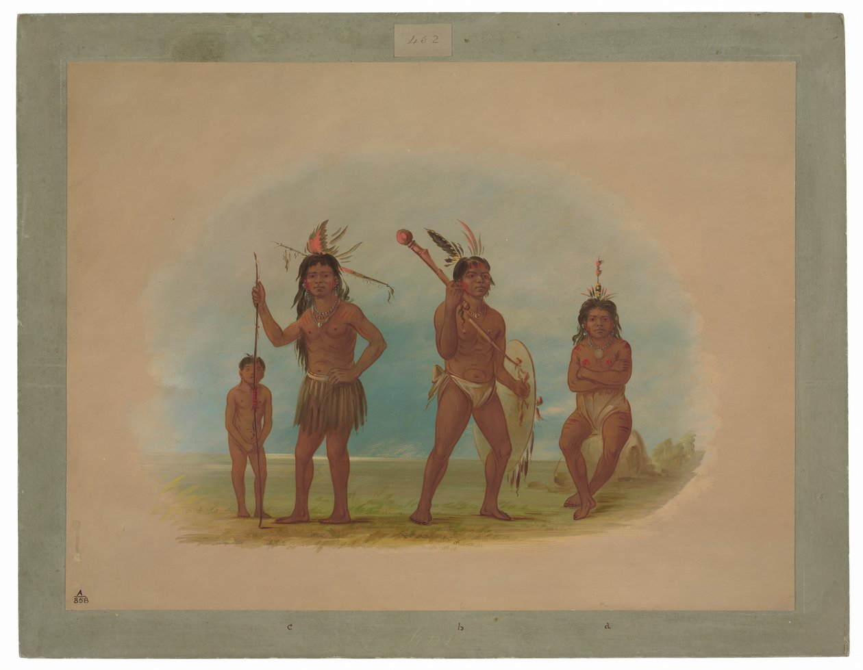 Vier Arowak Indianen door George Catlin