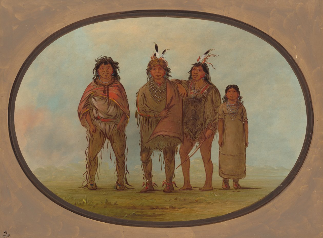 Vier Dogrib Indianen door George Catlin