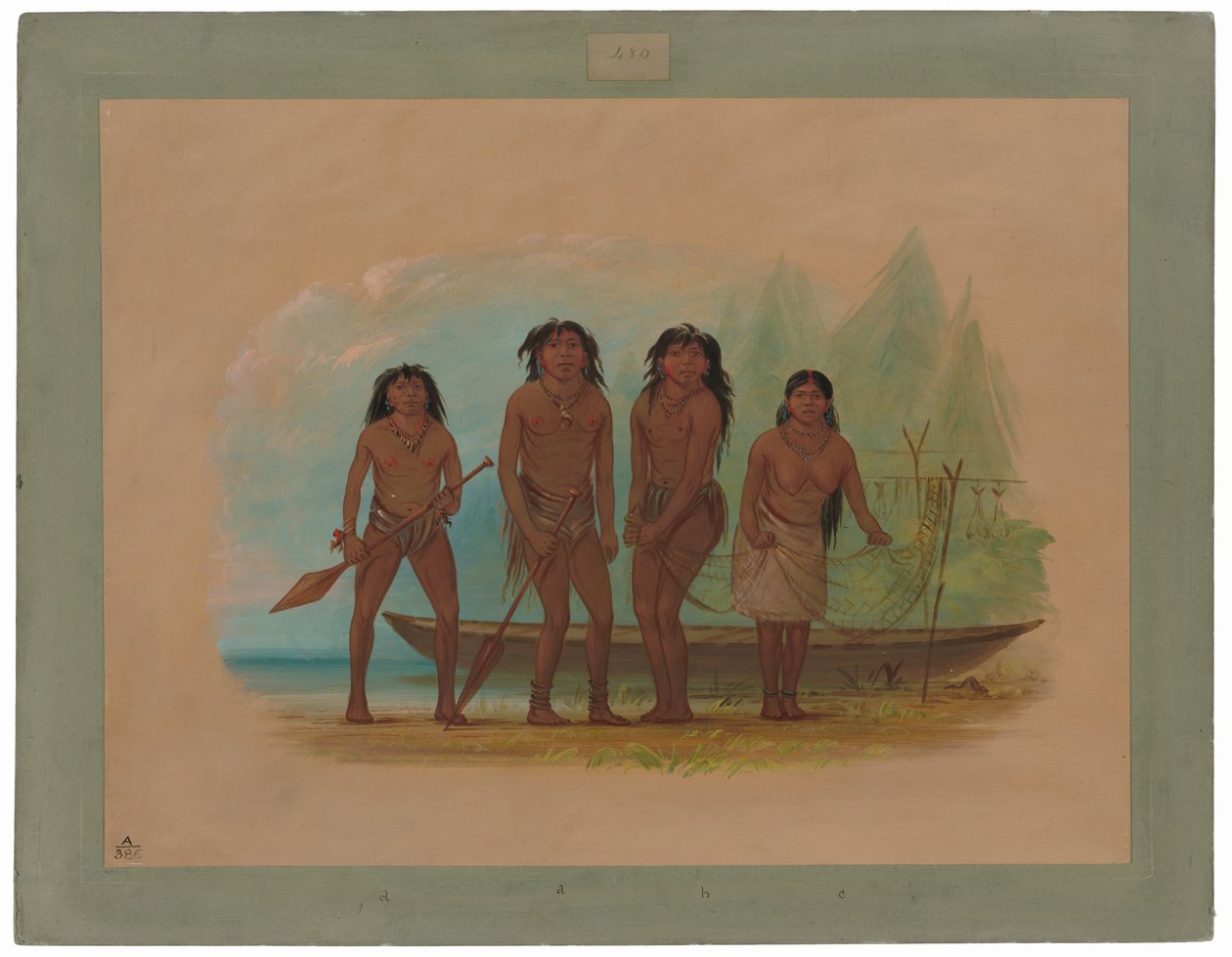 Vier Fuegiaanse Indianen door George Catlin