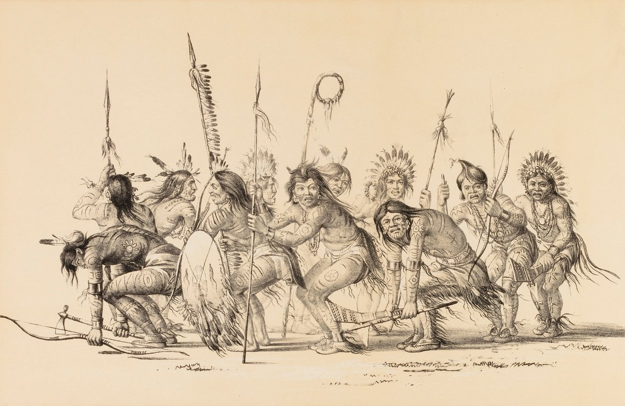 Indianen in een cirkel, dansend - nr. 30 door George Catlin