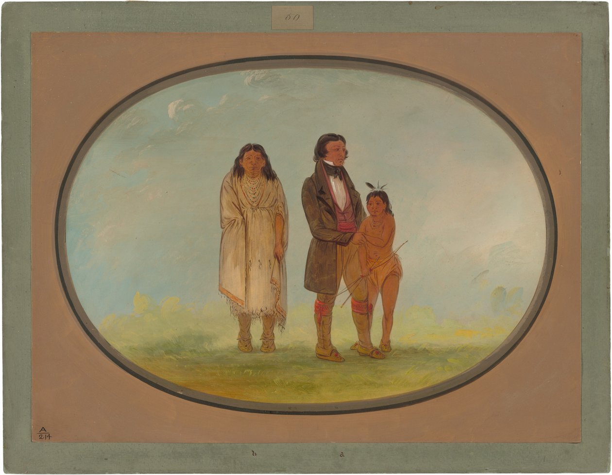Kaskaskia-hoofd, zijn moeder en zoon door George Catlin