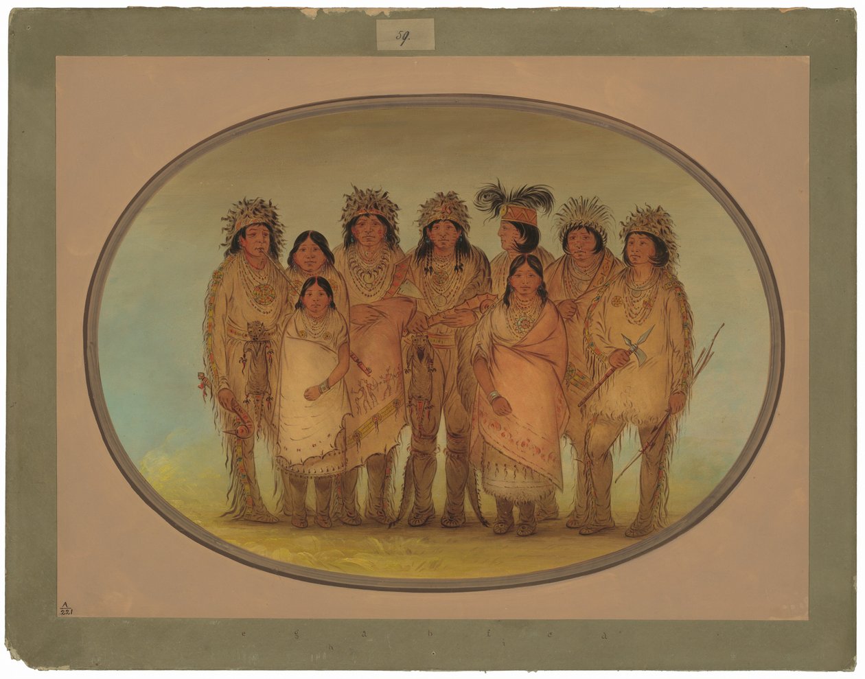Negen Ojibbeway Indianen in Londen door George Catlin