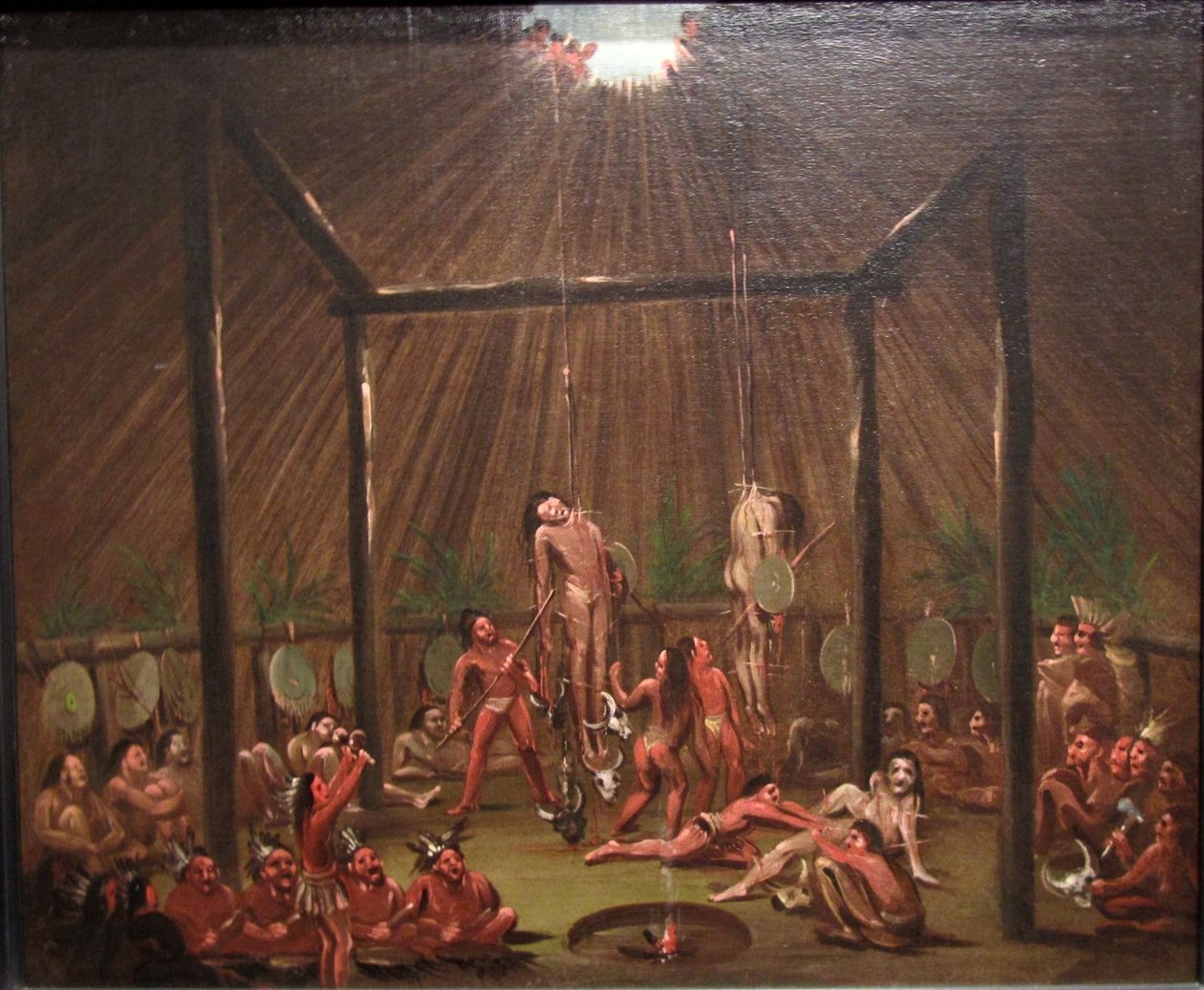 De snij scène, Mandan-O-kee-pa ceremonie door George Catlin
