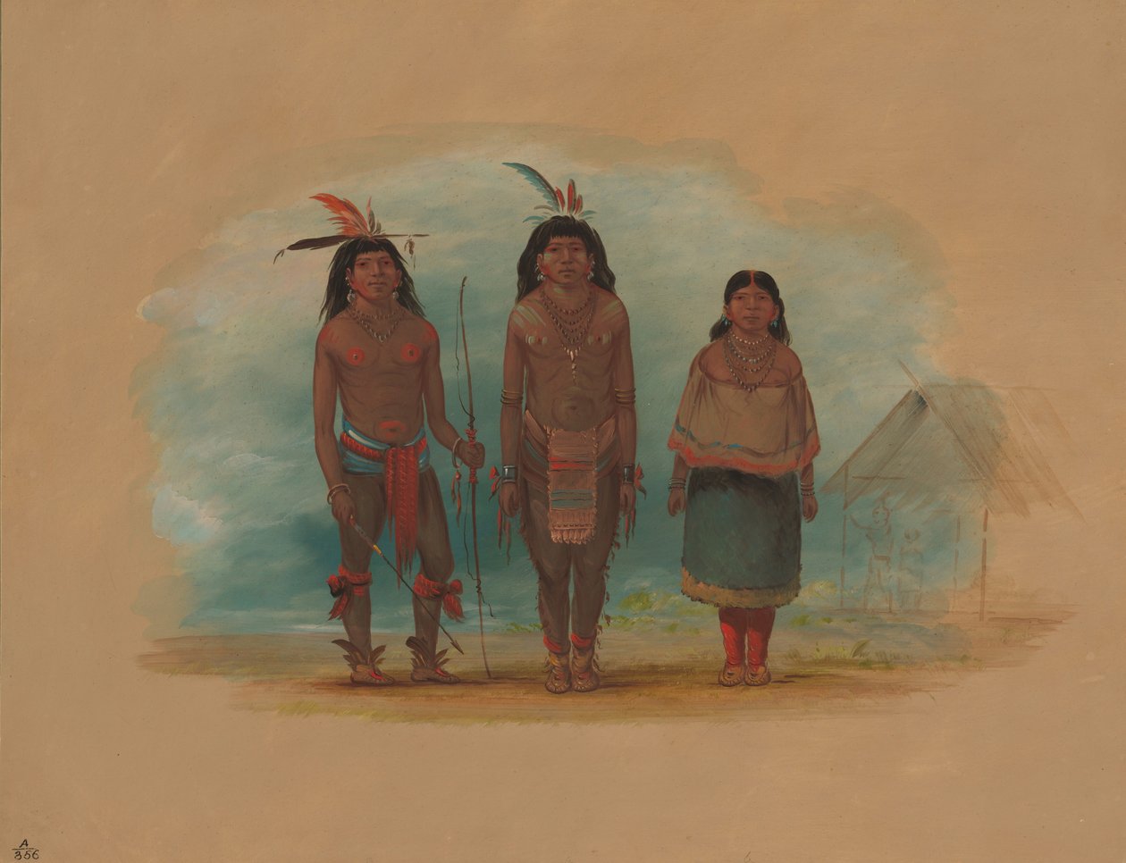 Drie Taruma Indianen, 1854-1869 door George Catlin