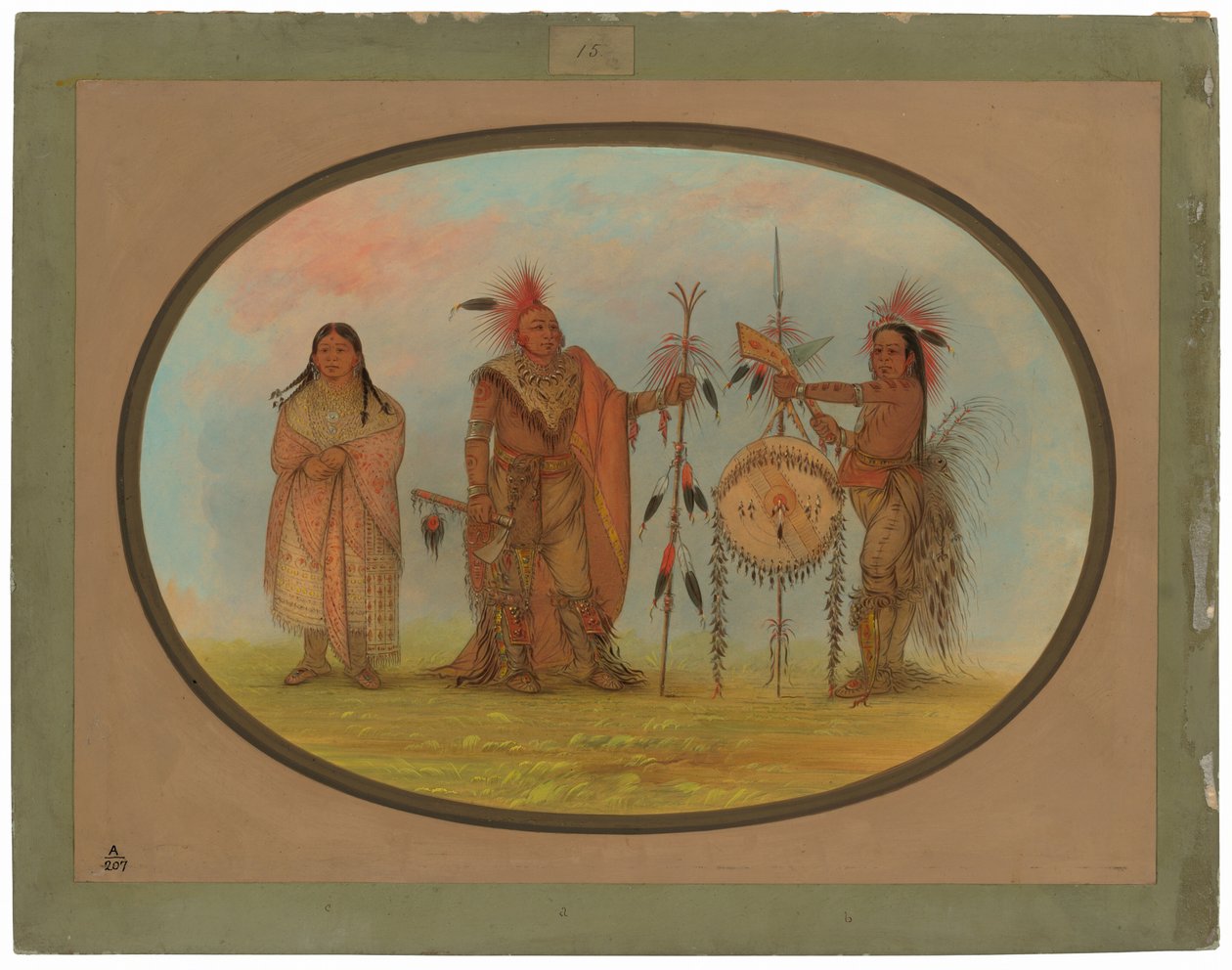Twee Saukie Hoofden en een Vrouw door George Catlin