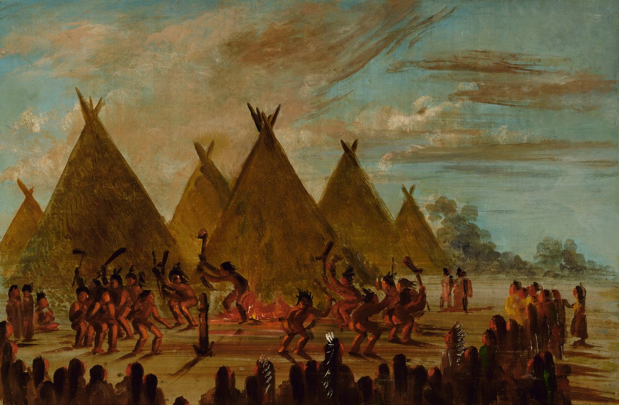 Oorlogsdans, Sioux, 1845-1848 door George Catlin