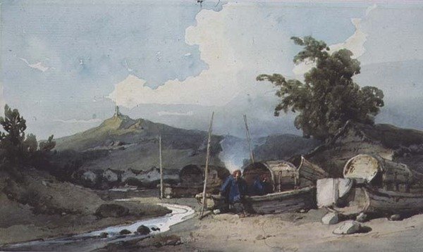 Bootwoningen, Macao, China door George Chinnery