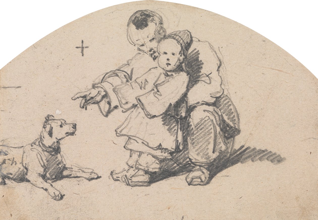 Chinese vader en kind met hond door George Chinnery