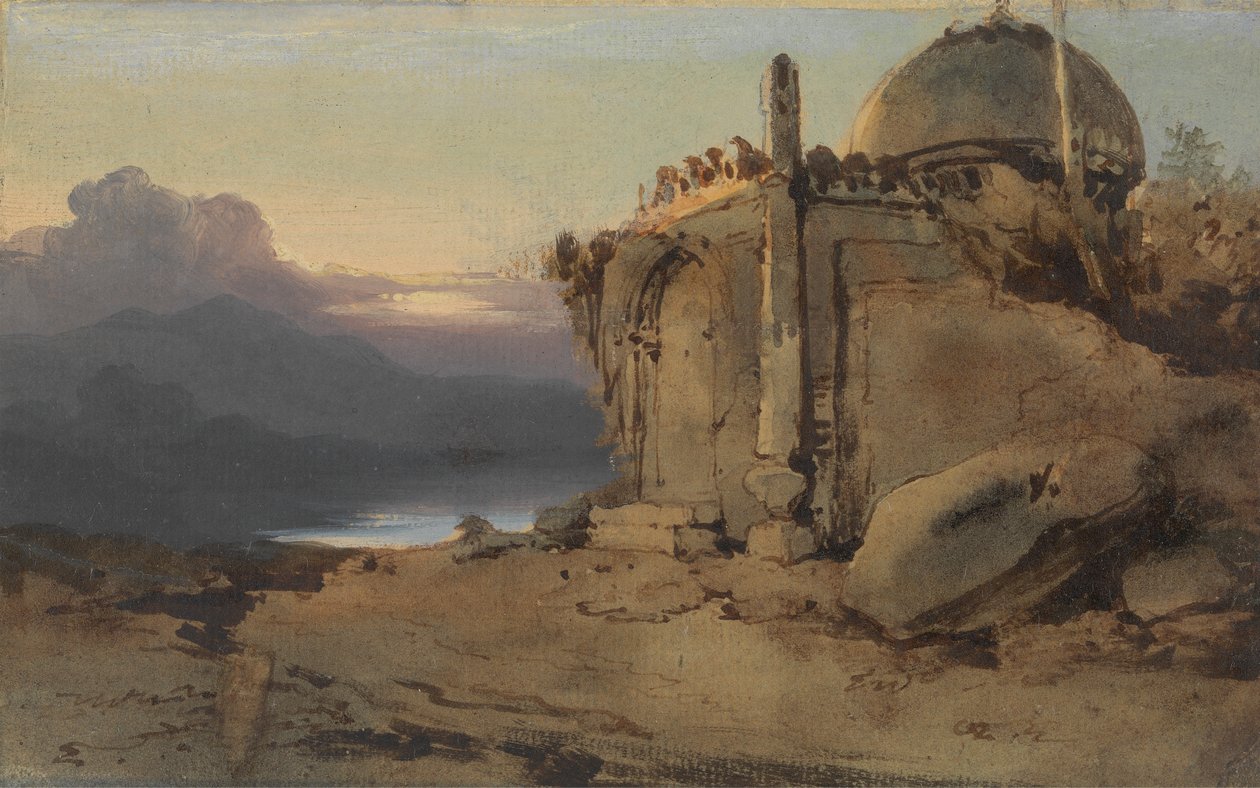 Ruïnes van een tempel, zonsondergang door George Chinnery