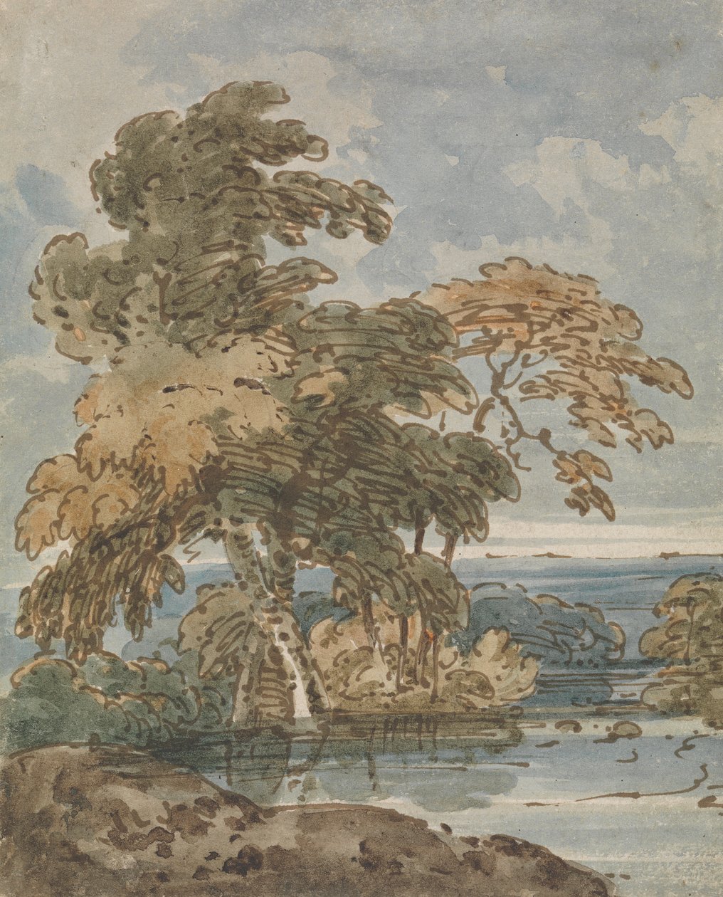 Bomen bij een Rivier door George Chinnery