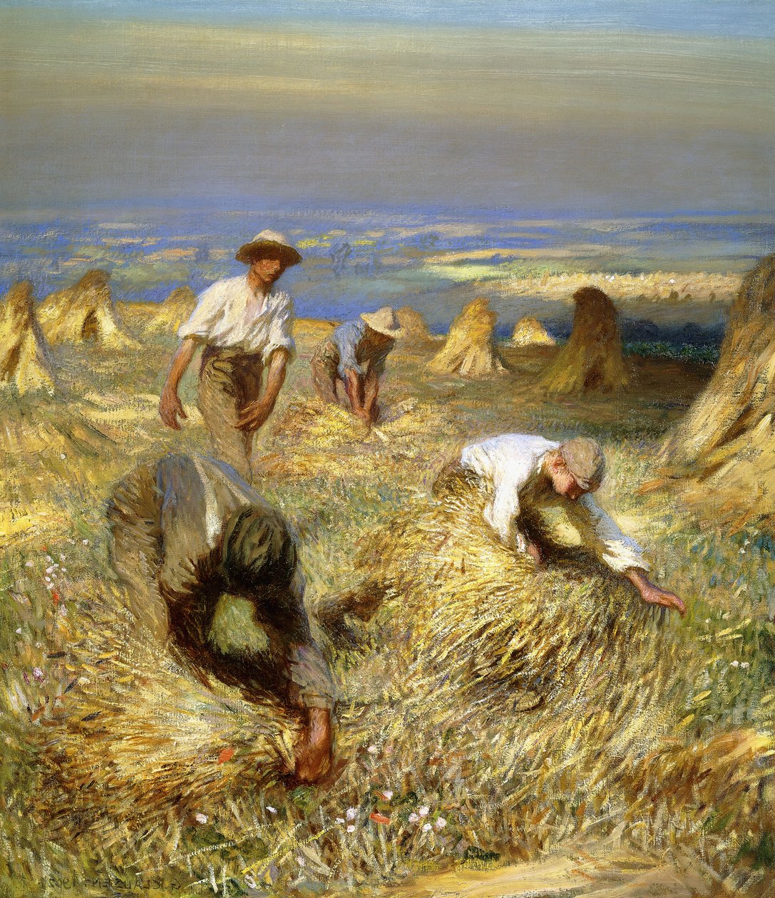 Oogst, het binden van de schoven door George Clausen