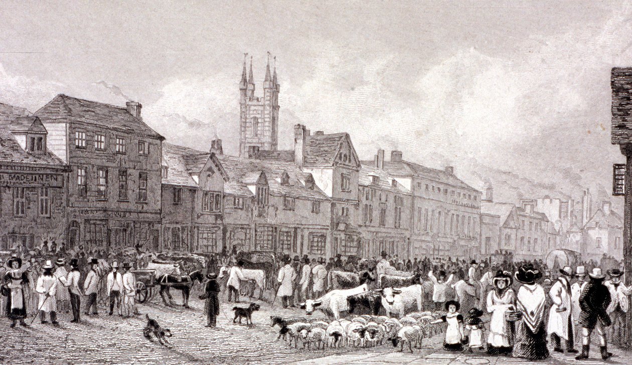 Smithfield Market, Londen, ca. 1830 door George Cooke