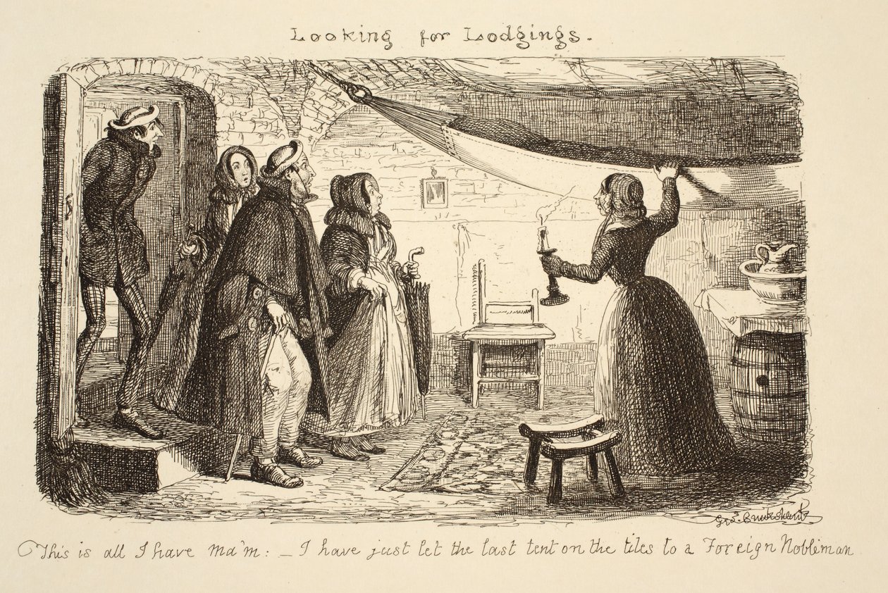 Op zoek naar onderdak, gepubliceerd 1851 door George Cruikshank