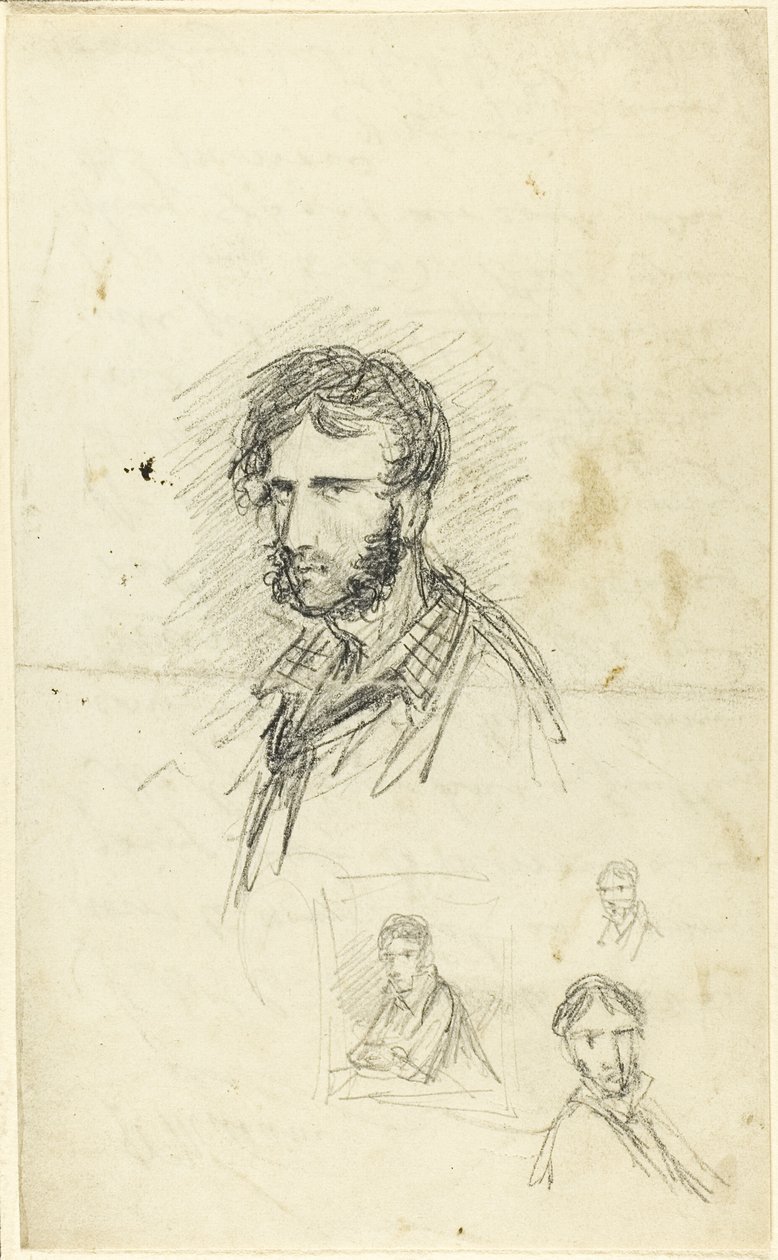 Zelfportret met drie schetsen door George Cruikshank