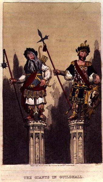 De reuzen in Guildhall, uitgegeven ca.1824 door George Cruikshank