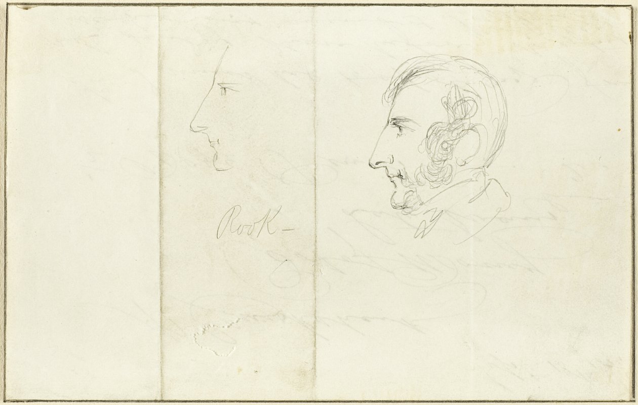 Twee zelfportretten in profiel door George Cruikshank