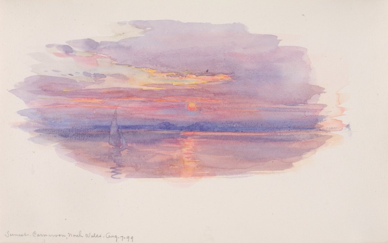 Zonsondergang, Caernarvon, Noord-Wales door George Elbert Burr