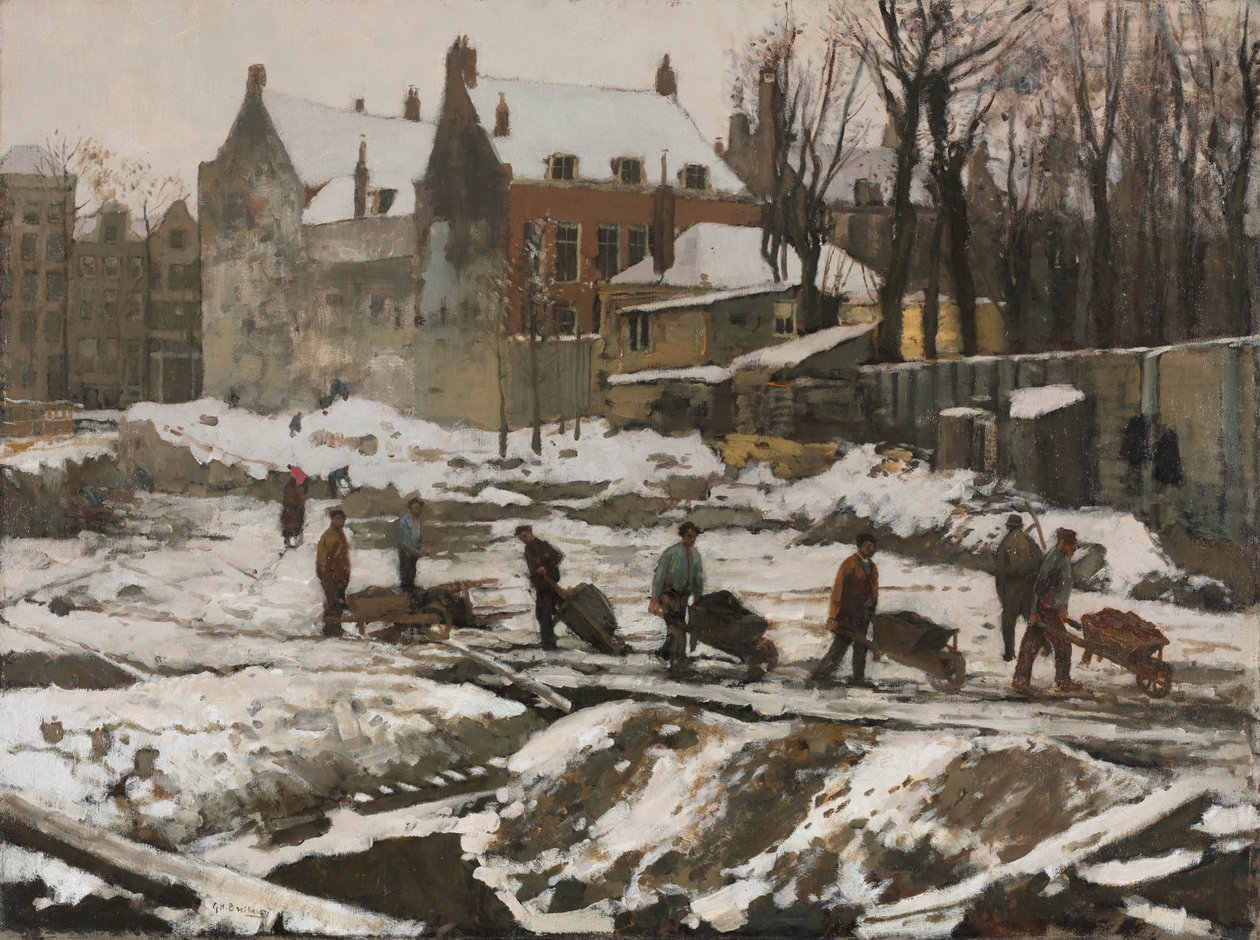Bouwplaats in Amsterdam door George Hendrik Breitner