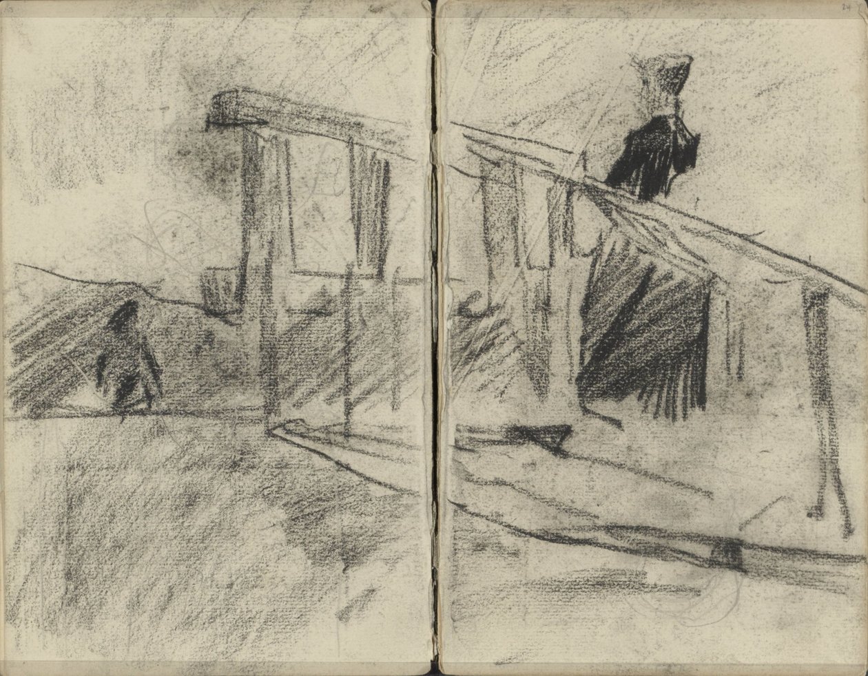 Vrouw, mogelijk op een brug door George Hendrik Breitner