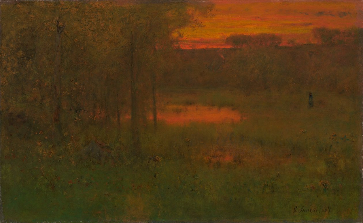 Landschap, zonsondergang, 1887-89 door George Inness