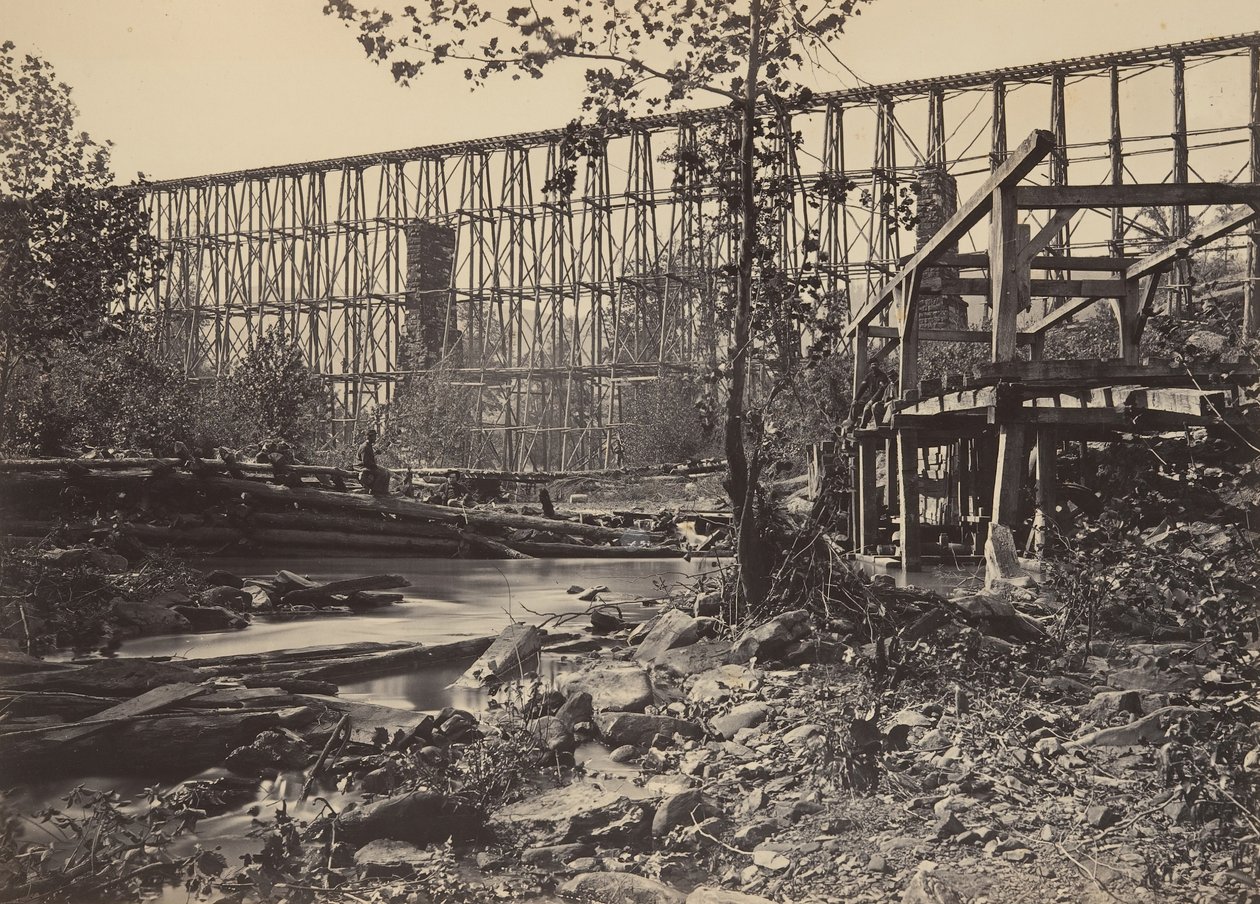 Trestle-brug bij Whiteside, 1860s door George N. Barnard