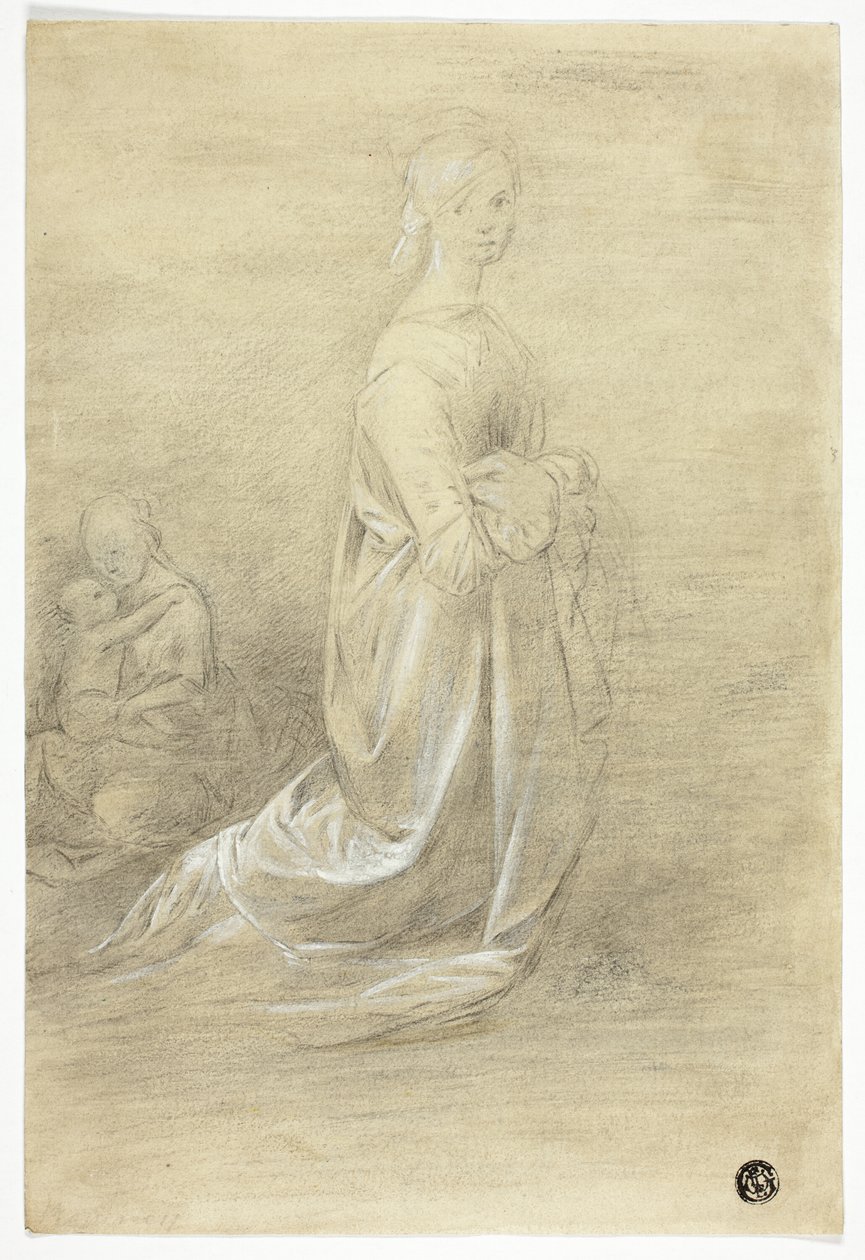 Knielende vrouw, zittende moeder en kind door George Romney