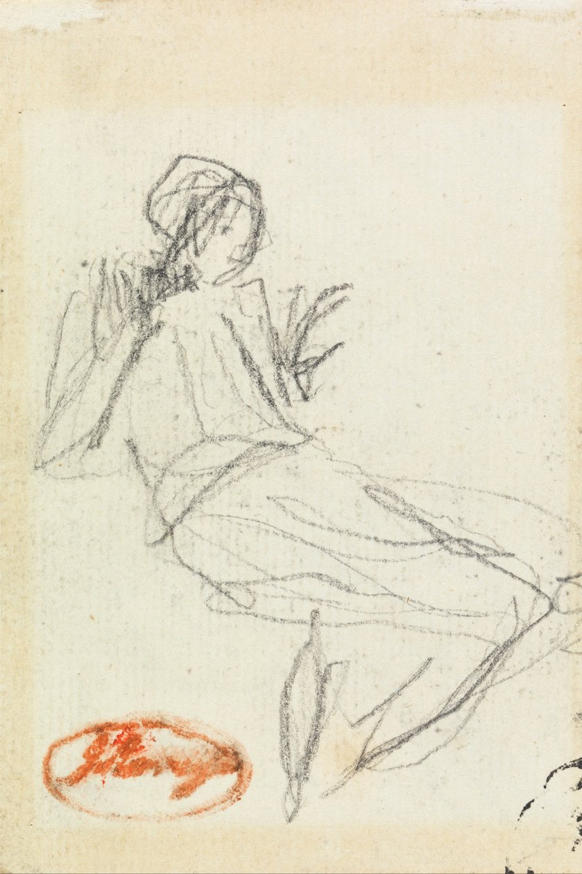 Zittend boerenmeisje door George Romney