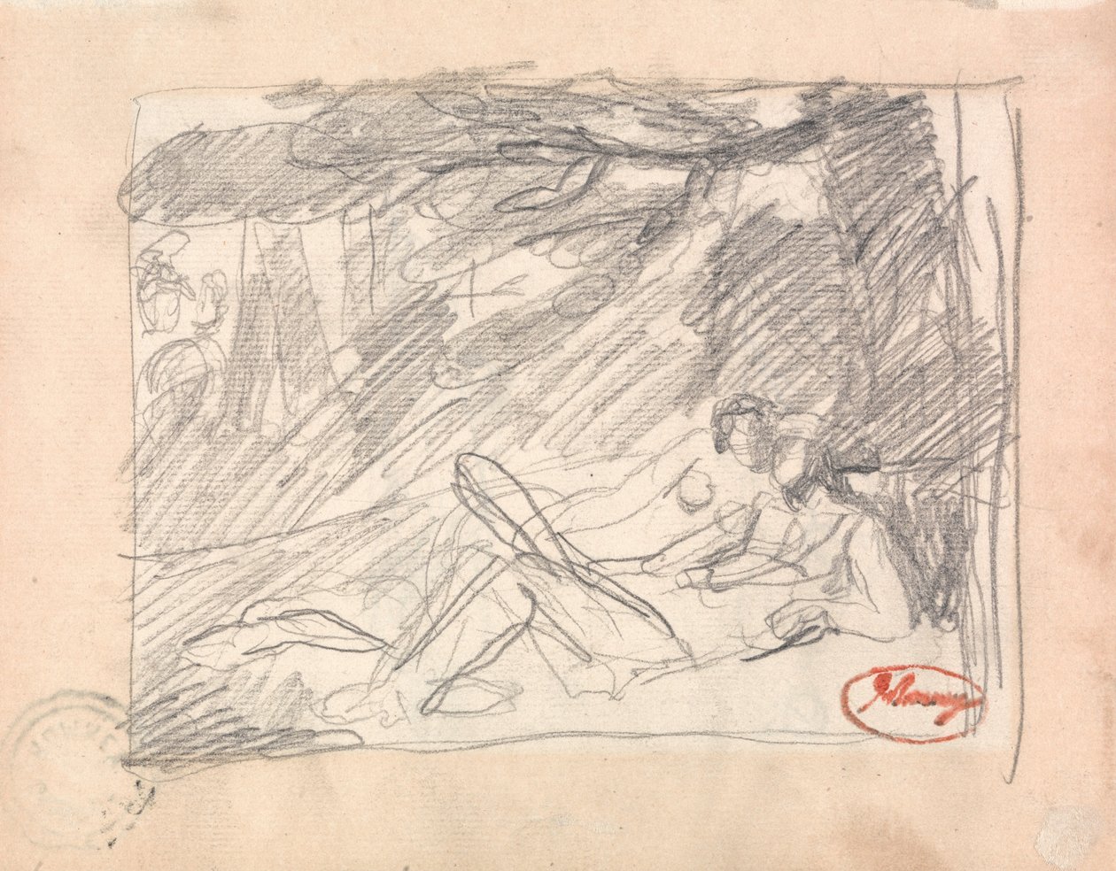 Twee geliefden in een landschap door George Romney