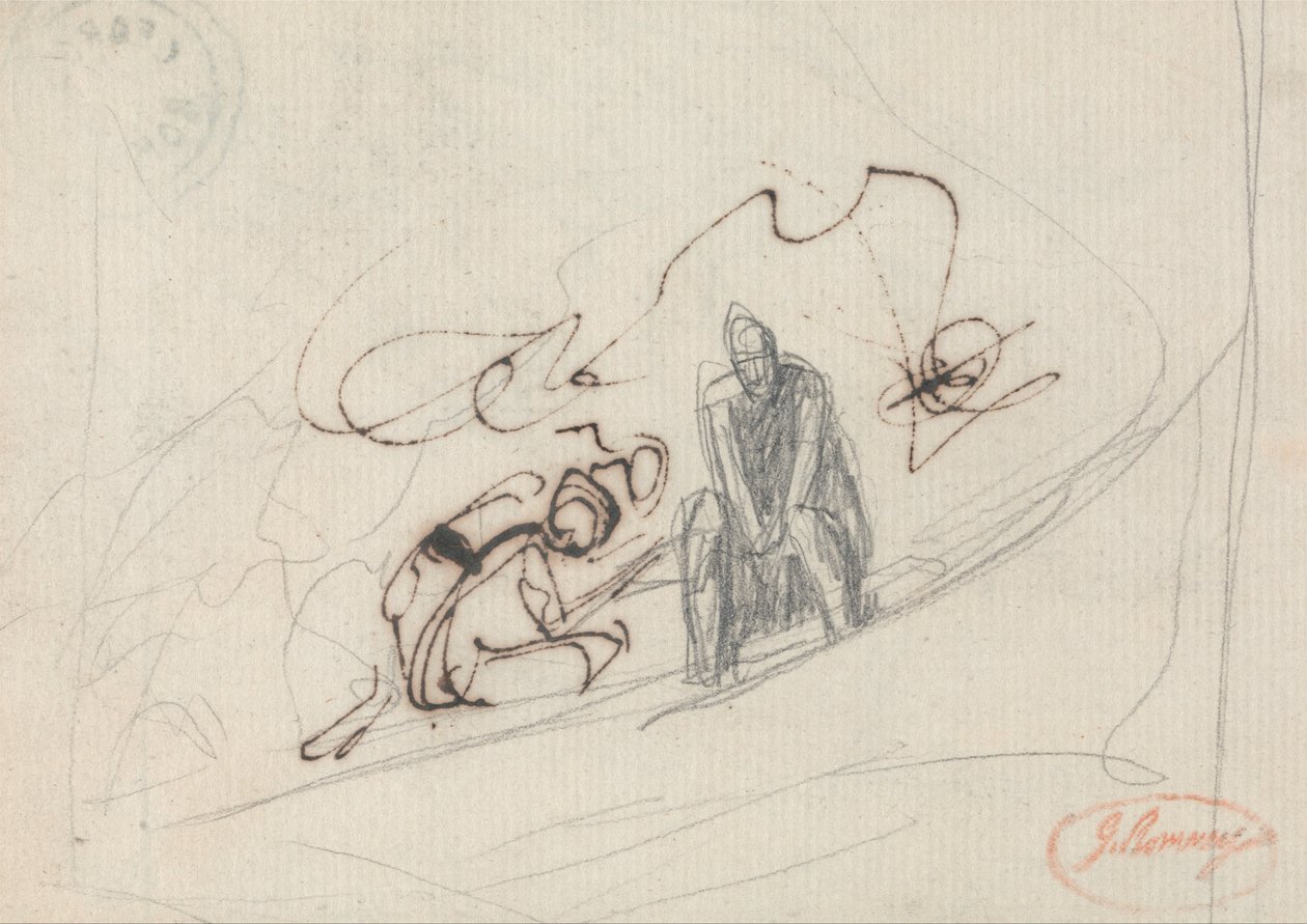 Twee zittende figuren door George Romney