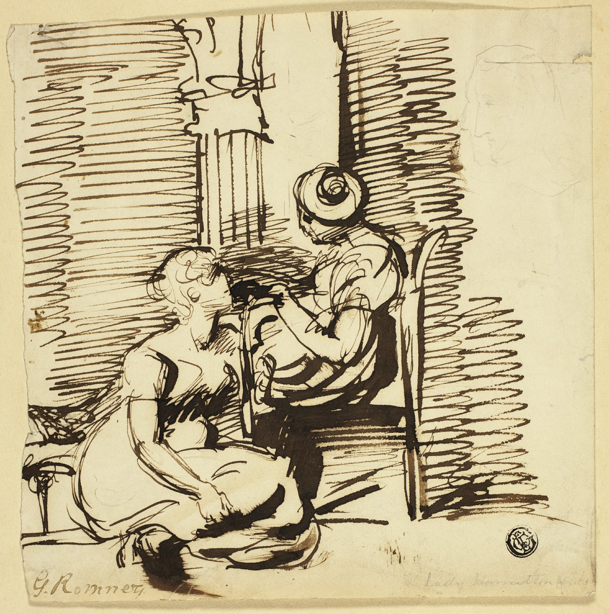 Twee vrouwen in interieur door George Romney