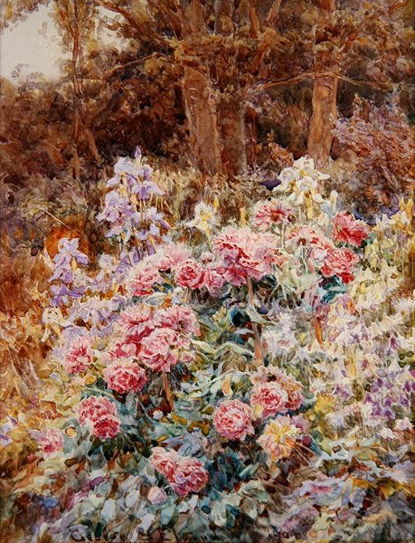 Pioenen en Iris door George Samuel Elgood