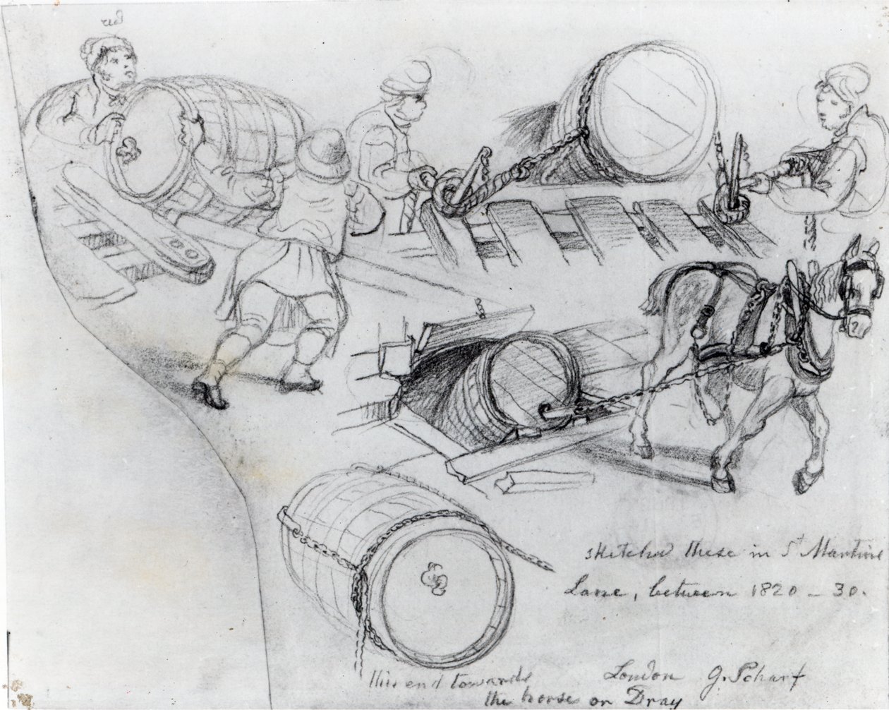 Bierdragers en paard, ca. 1820-30 door George Snr Scharf